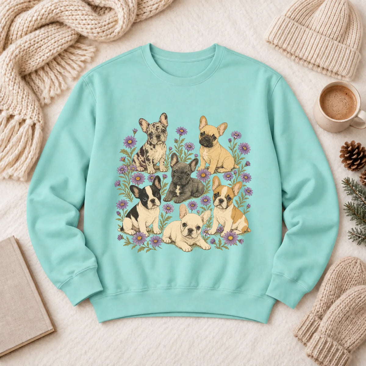 Frenchie Puppies Butterflies Unisex Sweatshirt Chalky Mint