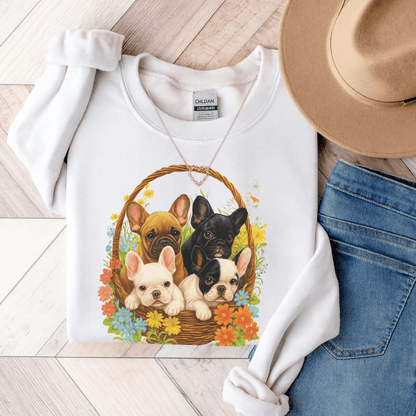 Frenchie Puppy Basket Sweatshirt White
