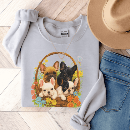 Frenchie Puppy Basket Sweatshirt Ash