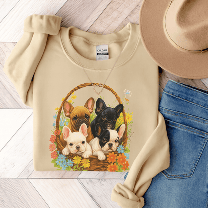 Frenchie Puppy Basket Sweatshirt Sand