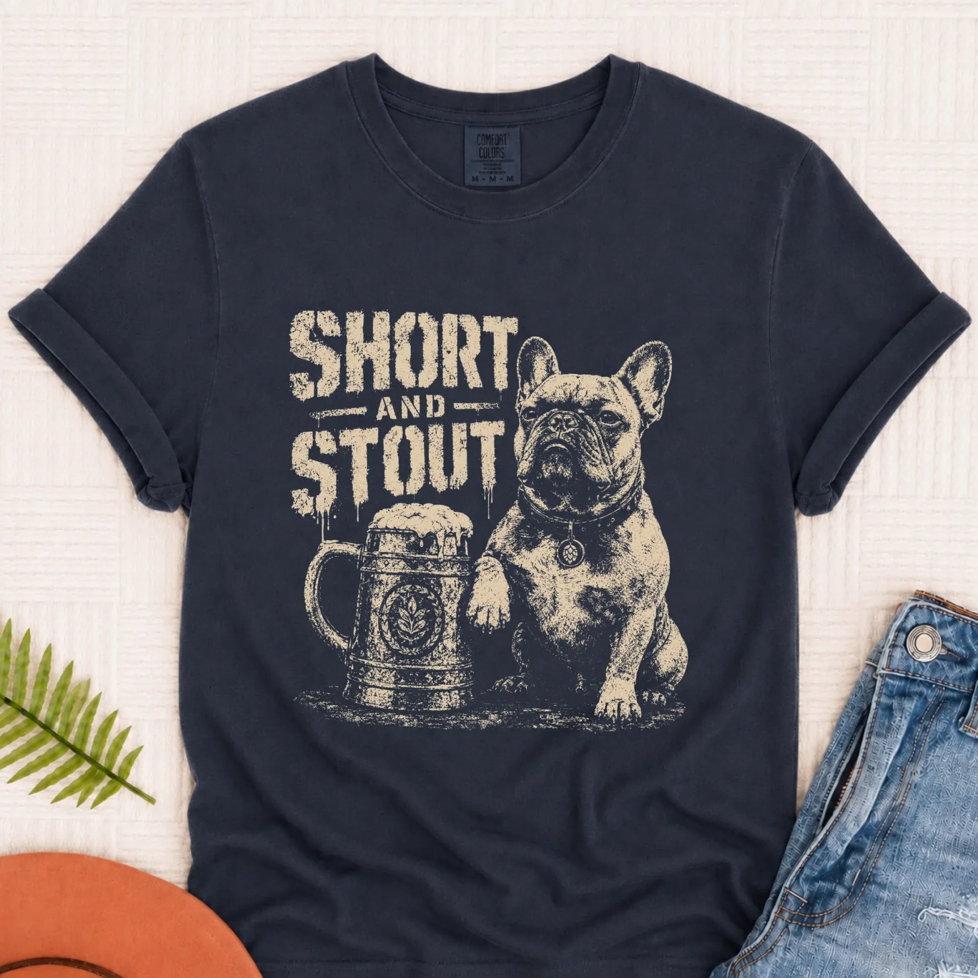 Frenchie Short Stout Silhouette Unisex TShirt Navy