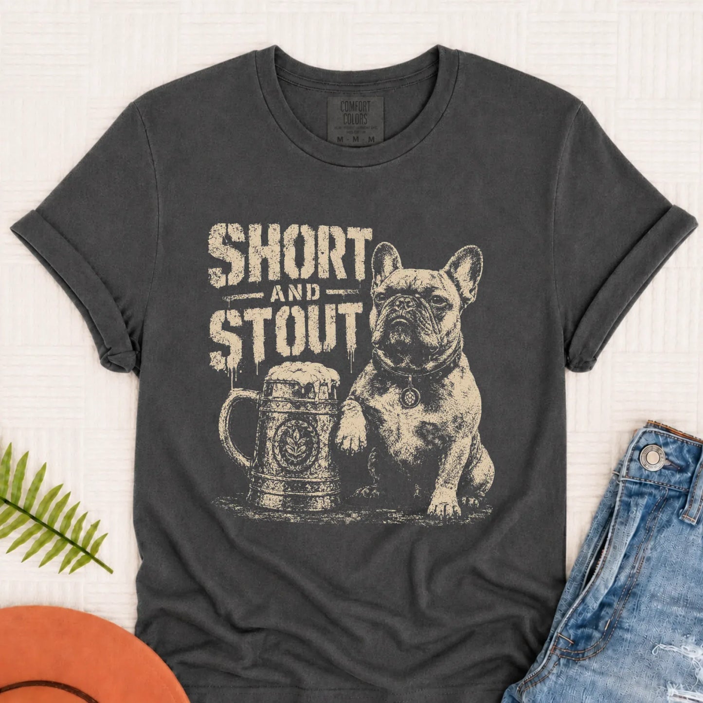 Frenchie Short Stout Silhouette Unisex TShirt Pepper