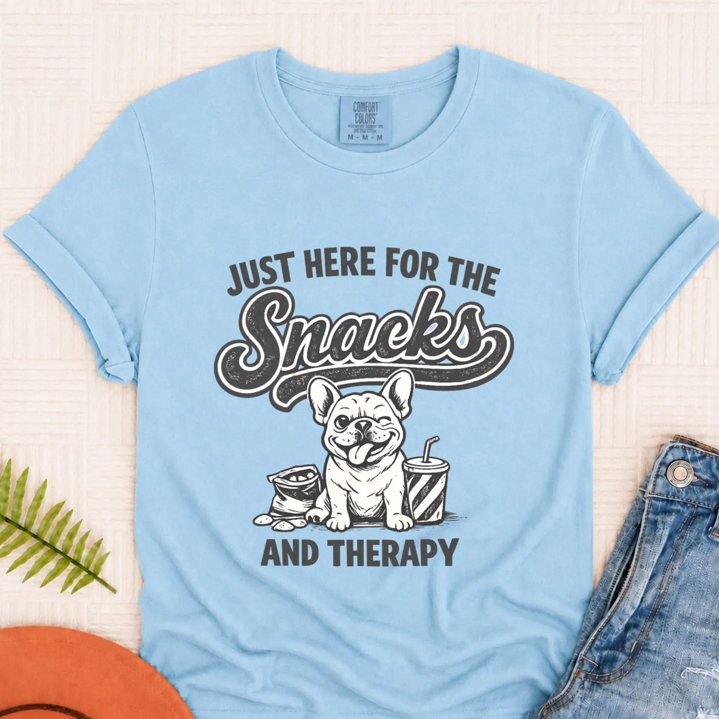 Frenchie Snacks and Therapy Unisex TShirt Chambray