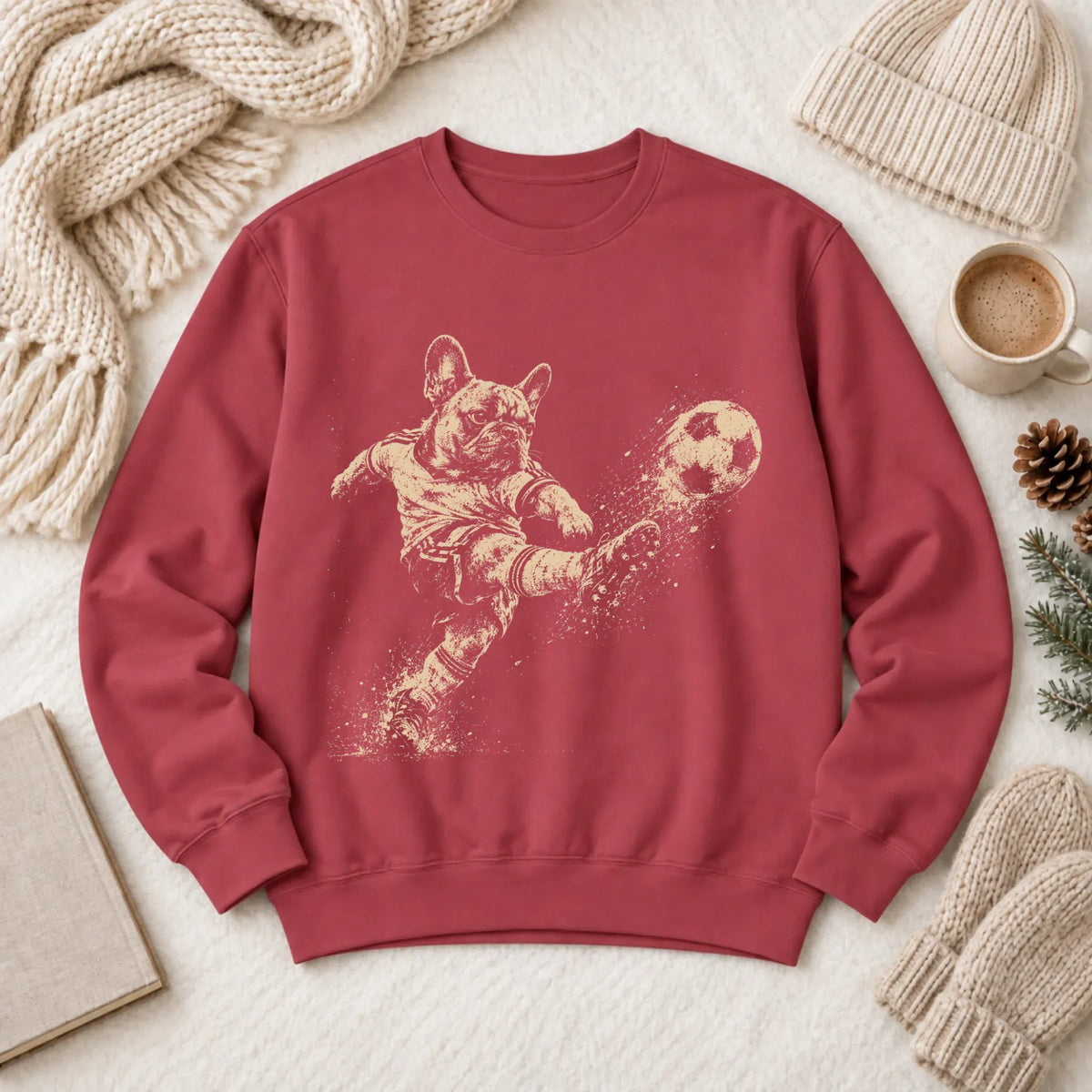 Frenchie Soccer Ball Unisex Sweatshirt Crimson