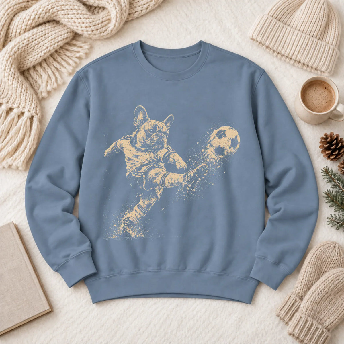 Frenchie Soccer Ball Unisex Sweatshirt Blue Jean