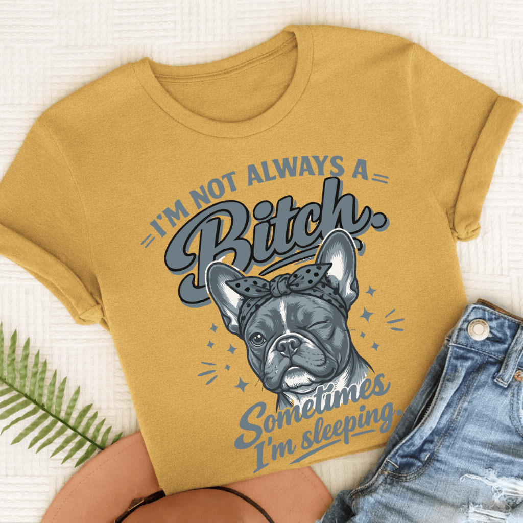 Frenchie Sometimes Sleeping Unisex TShirt Comfort Colors Mustard