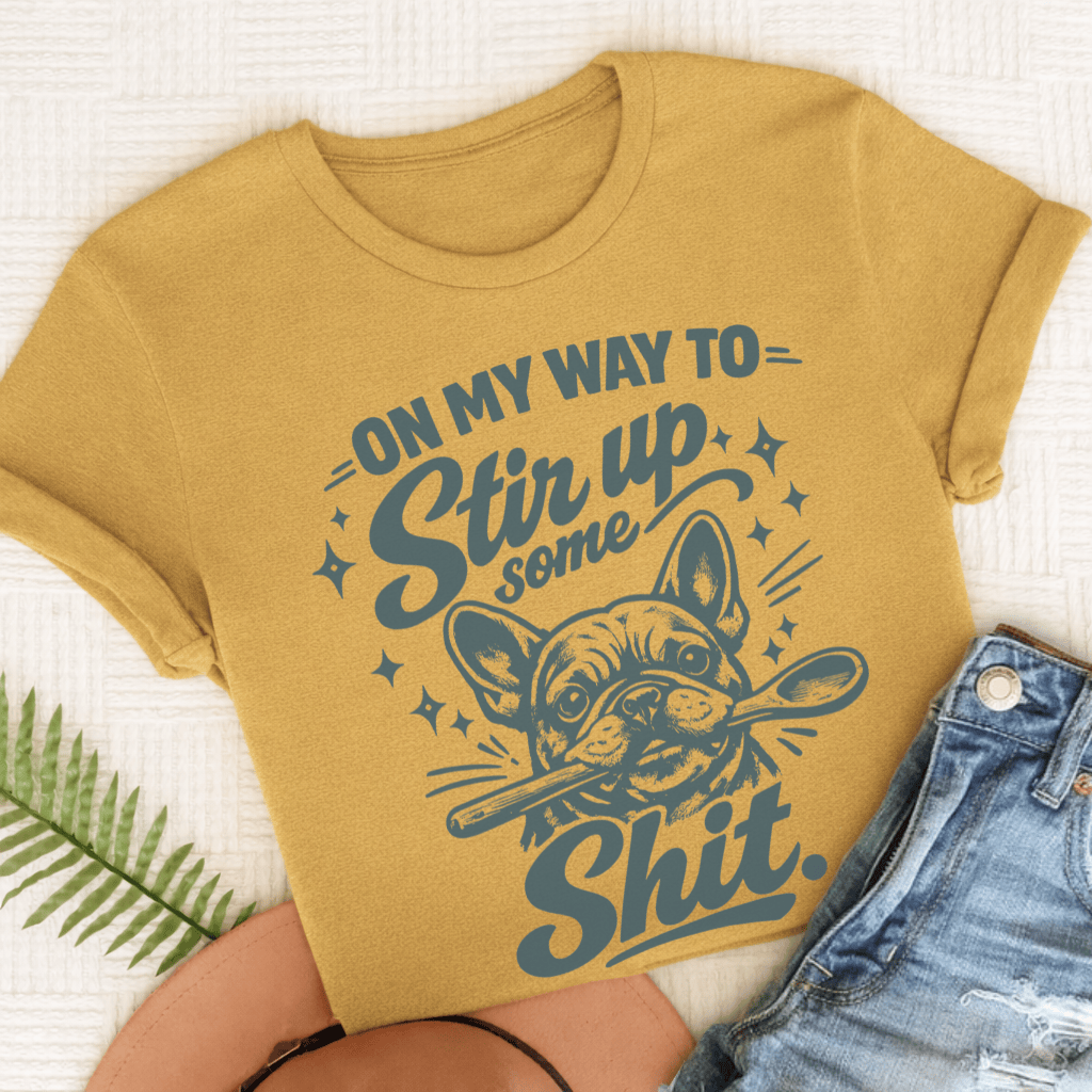 Frenchie Stir Up Unisex TShirt Comfort Colors Mustard