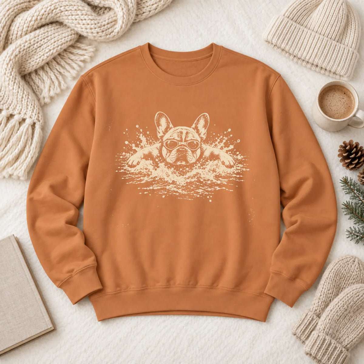 Frenchie Swimming Pool Swimmer Unisex Sweatshirt Yam