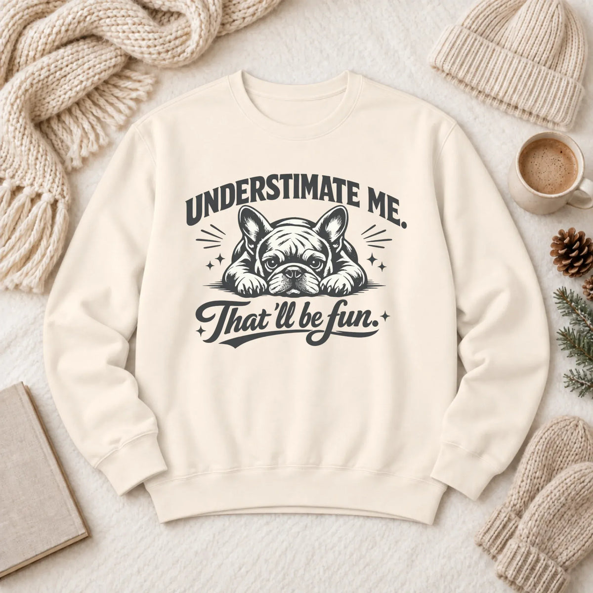 Frenchie Underestimate Me Snark Unisex Sweatshirt Ivory