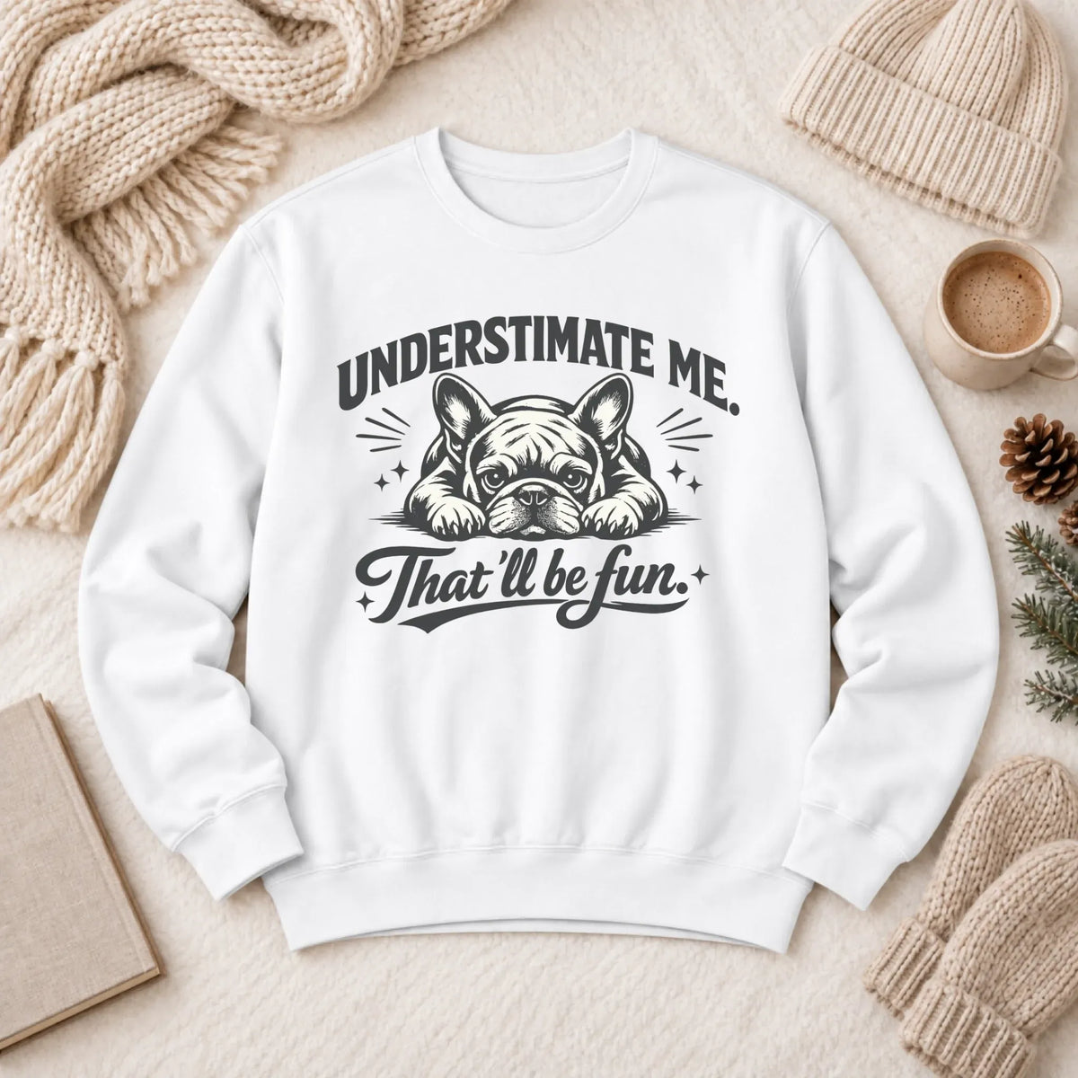 Frenchie Underestimate Me Snark Unisex Sweatshirt White