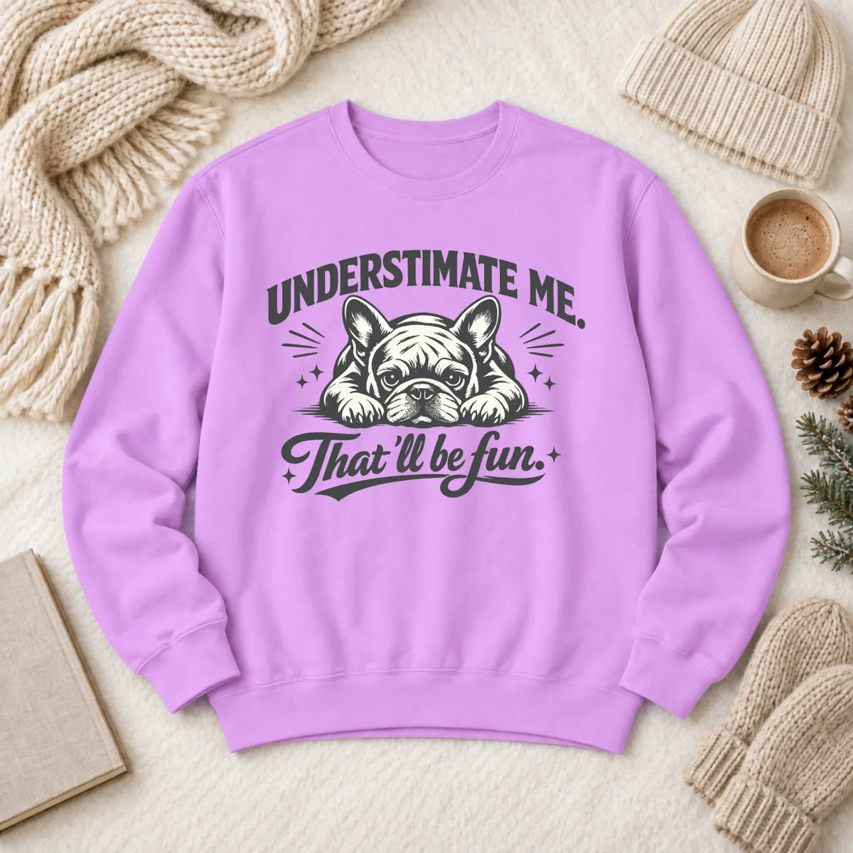 Frenchie Underestimate Me Snark Unisex Sweatshirt Neon Violet