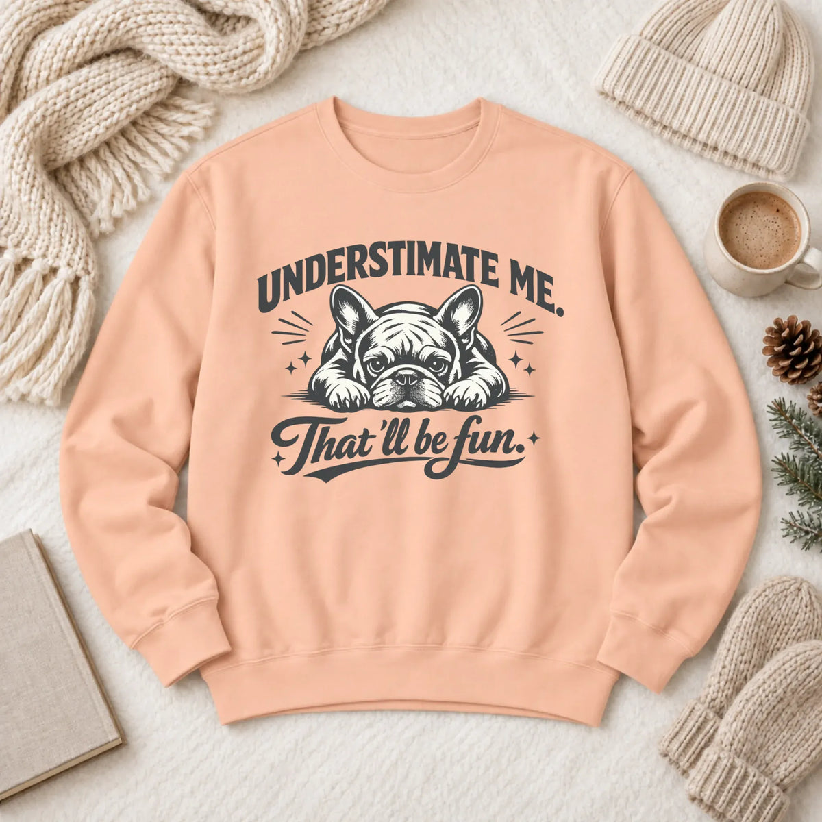 Frenchie Underestimate Me Snark Unisex Sweatshirt Peachy