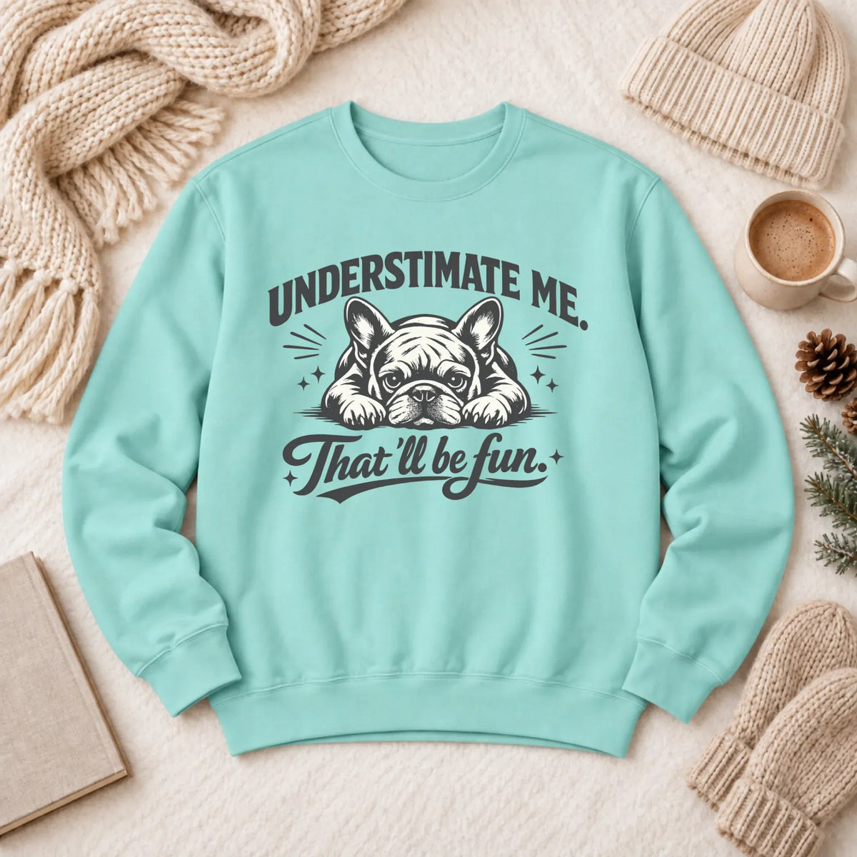 Frenchie Underestimate Me Snark Unisex Sweatshirt Chalky Mint