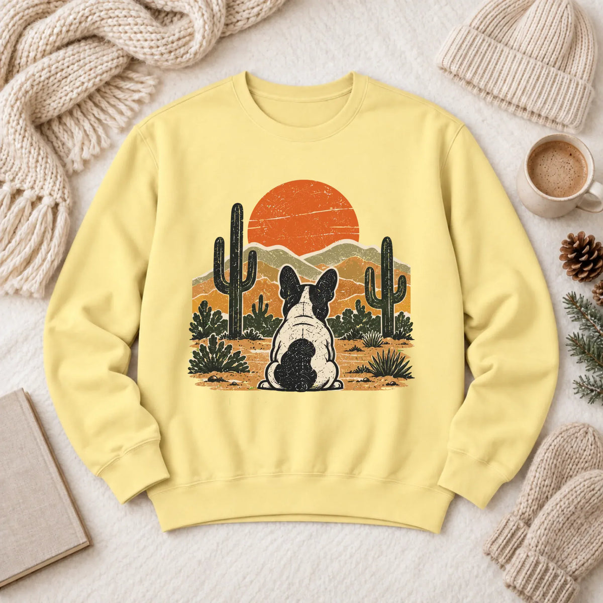 Frenchie Western Sunset Unisex Sweatshirt Butter