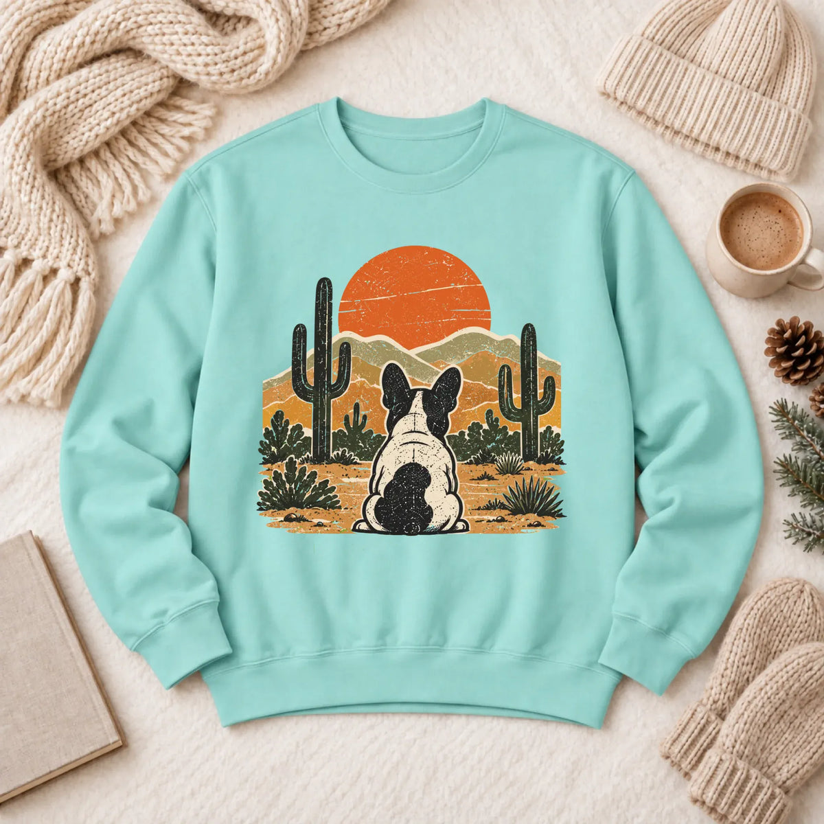 Frenchie Western Sunset Unisex Sweatshirt Chalky Mint