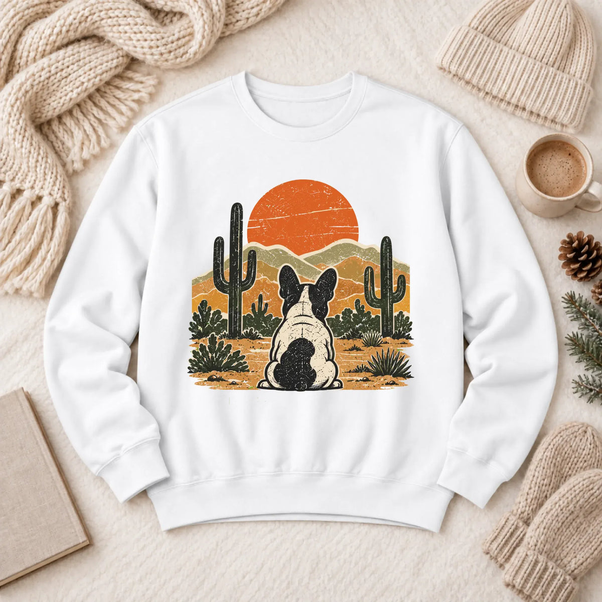 Frenchie Western Sunset Unisex Sweatshirt White