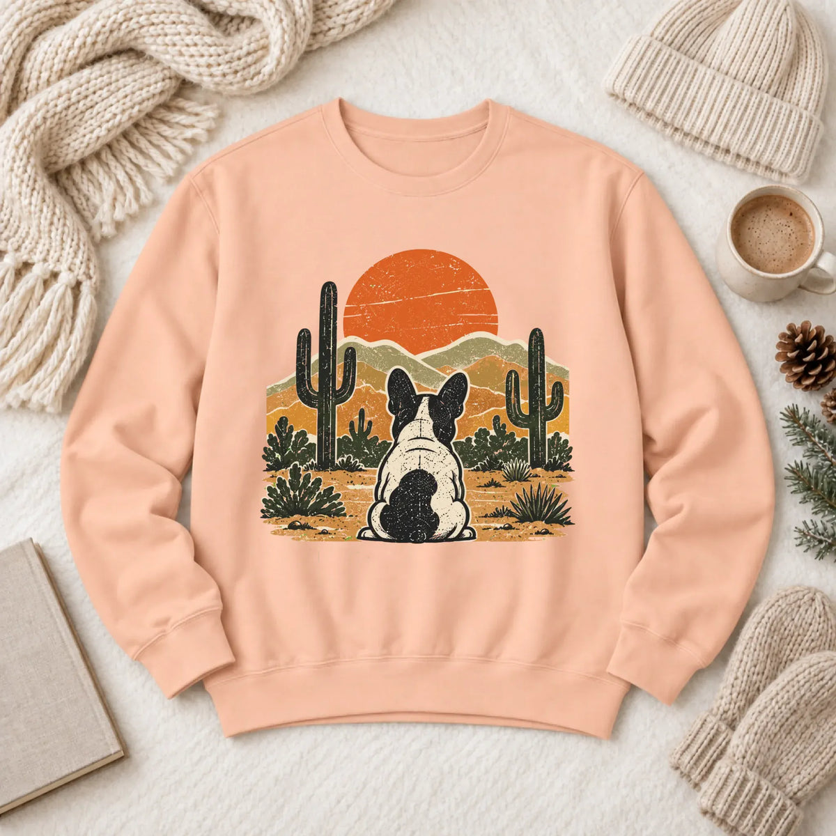 Frenchie Western Sunset Unisex Sweatshirt Peachy
