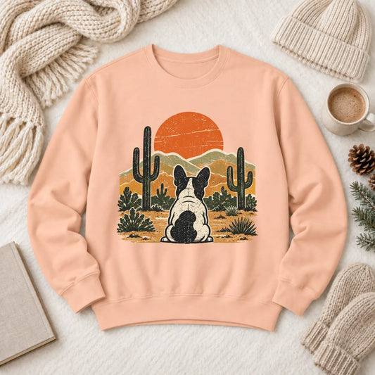 Frenchie Western Sunset Unisex Sweatshirt Peachy