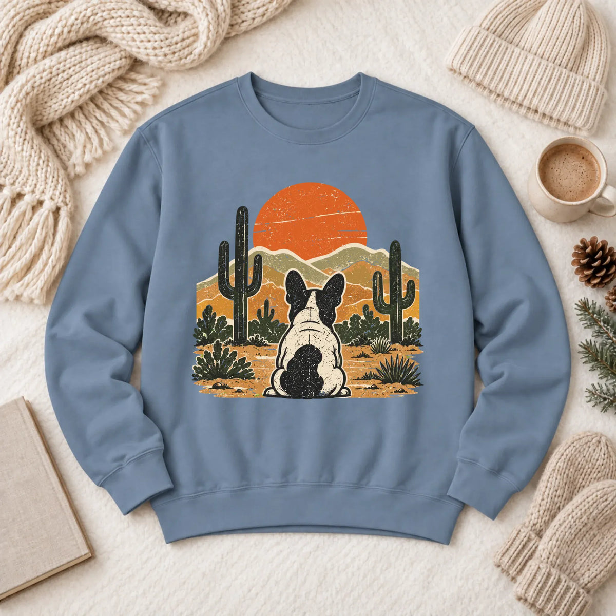 Frenchie Western Sunset Unisex Sweatshirt Blue Jean