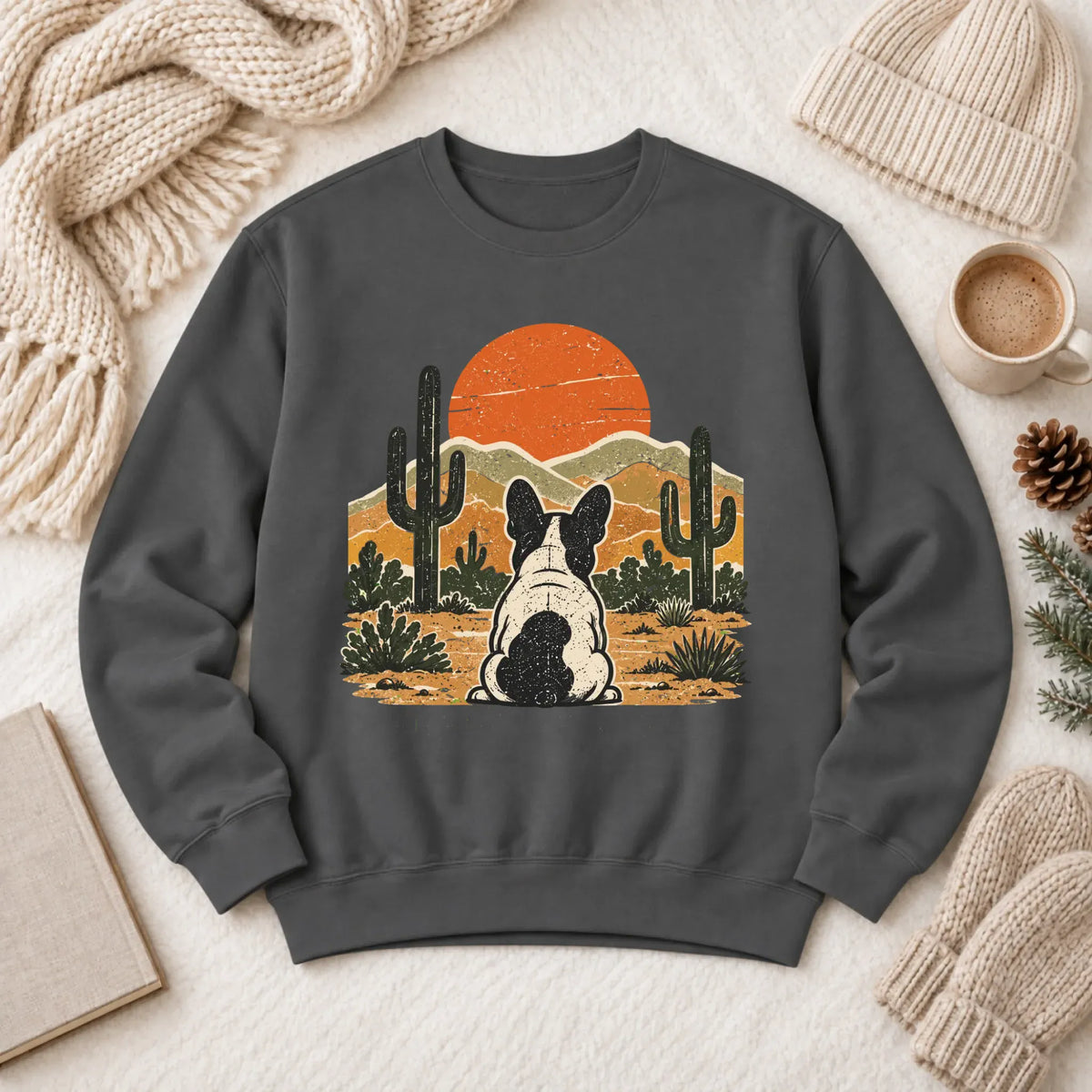 Frenchie Western Sunset Unisex Sweatshirt Pepper