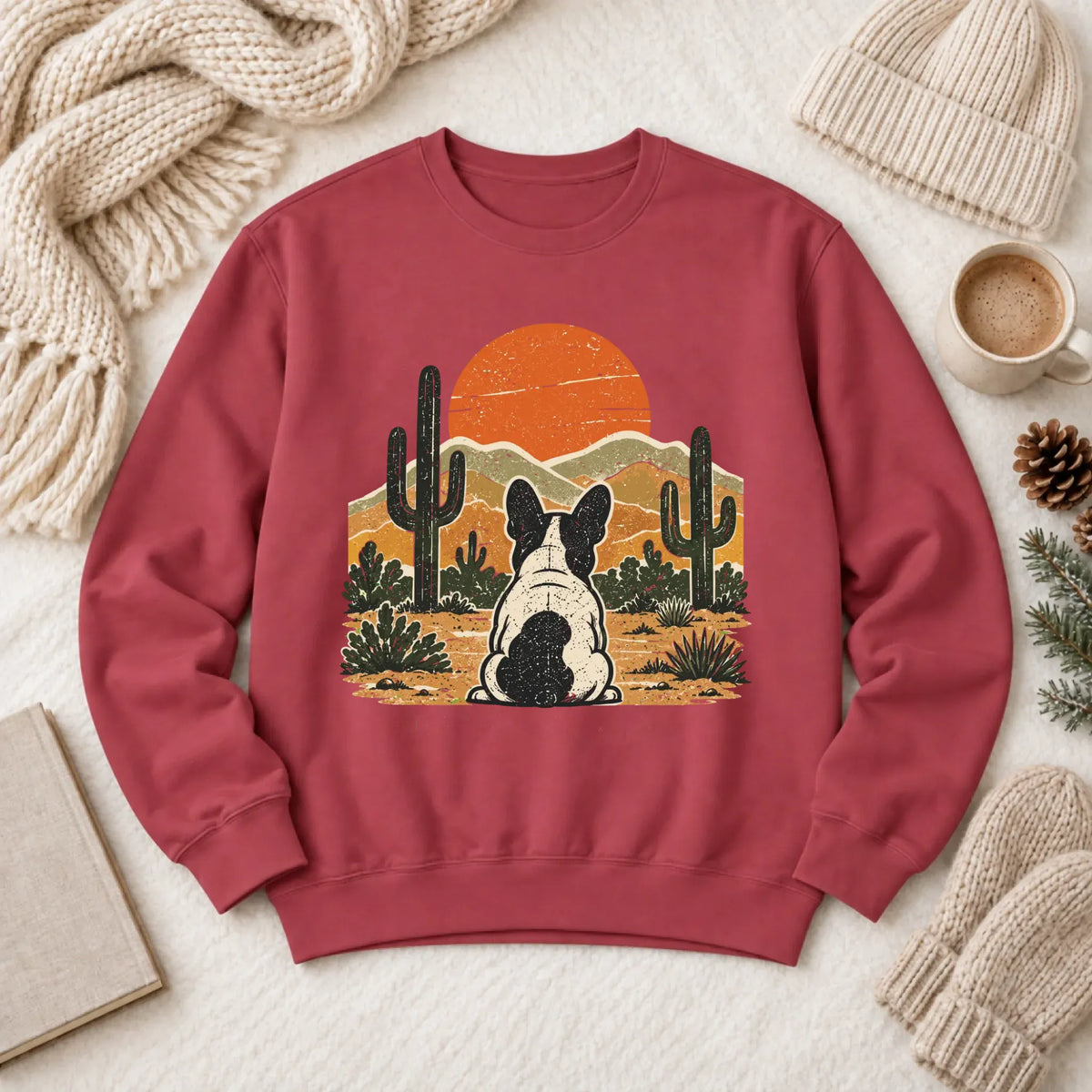 Frenchie Western Sunset Unisex Sweatshirt Crimson