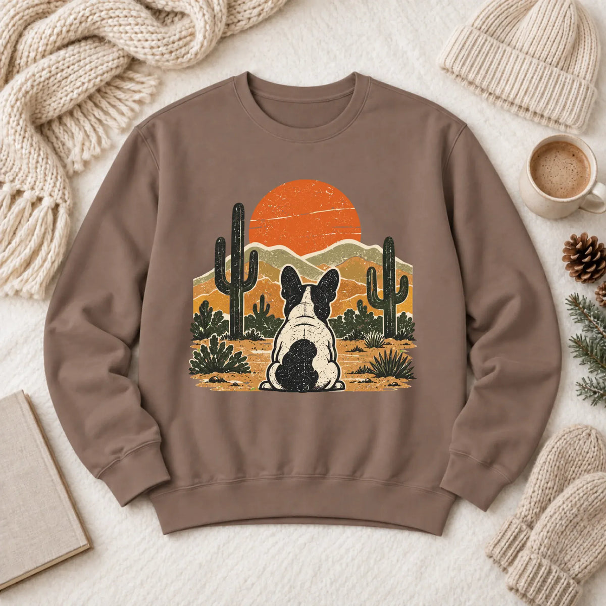 Frenchie Western Sunset Unisex Sweatshirt Espresso
