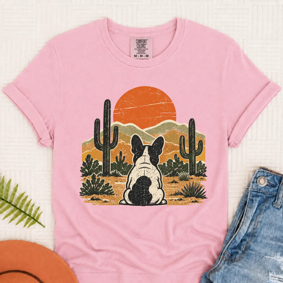 Frenchie Western Sunset Unisex Tshirt Blossom