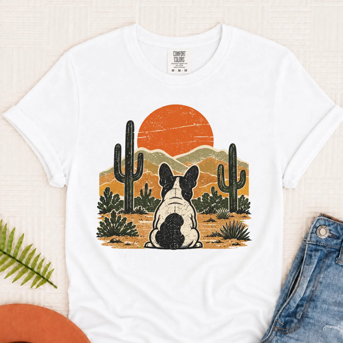 Frenchie Western Sunset Unisex Tshirt White