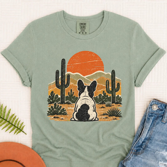 Frenchie Western Sunset Unisex Tshirt Bay