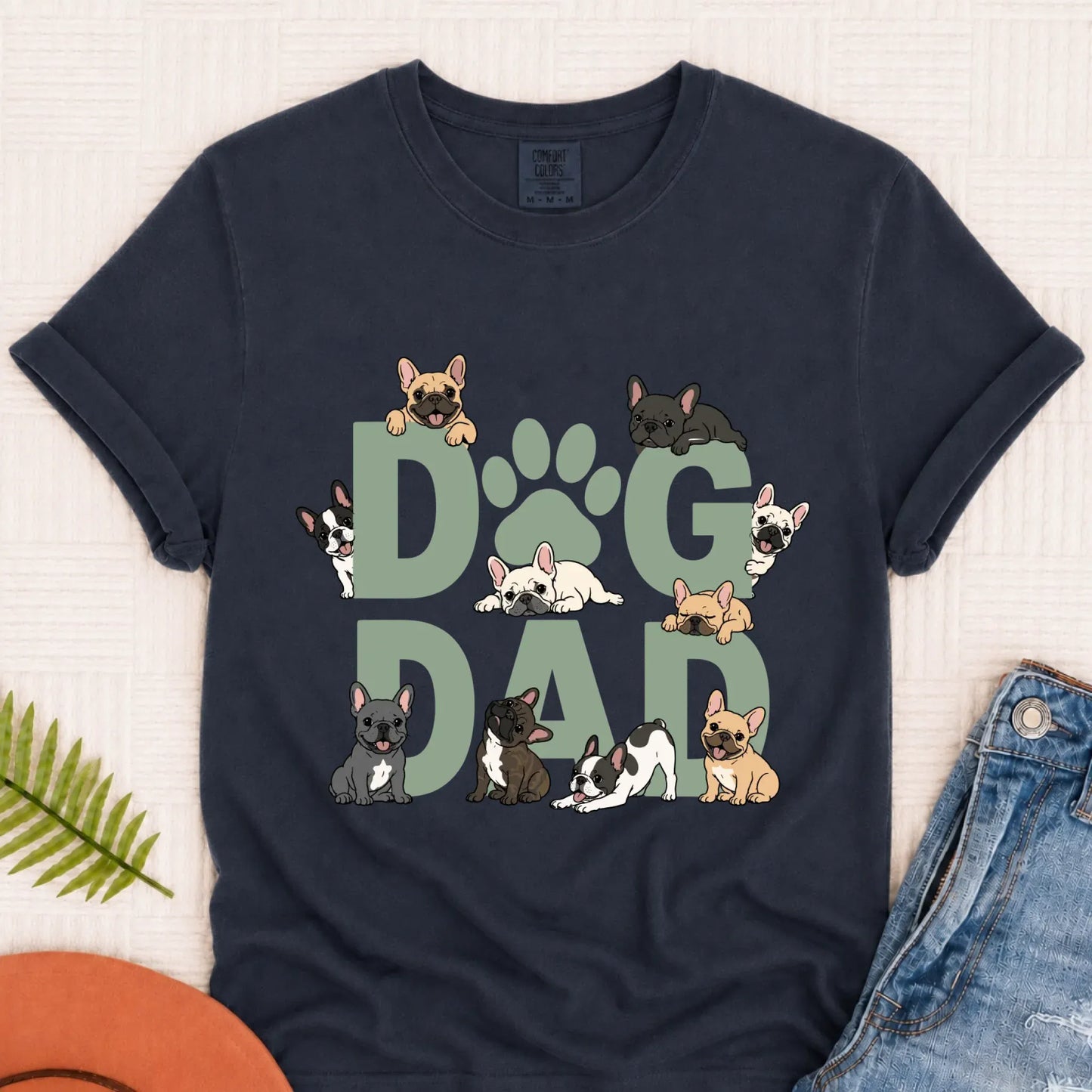Frenchies Dog Dad Unisex TShirt Navy