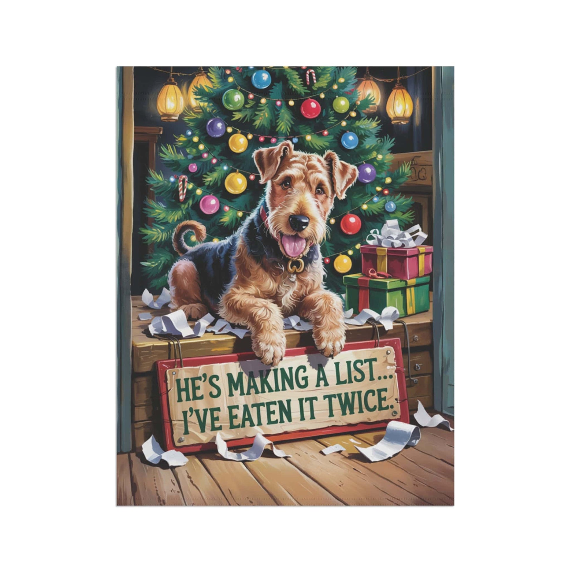 Printify Home Decor Funny Airedale Terrier Christmas Garden Flag, Holiday Santa Clause List Yard Decor, Front Yard Outdoor Winter Decoration, Housewarming Gift