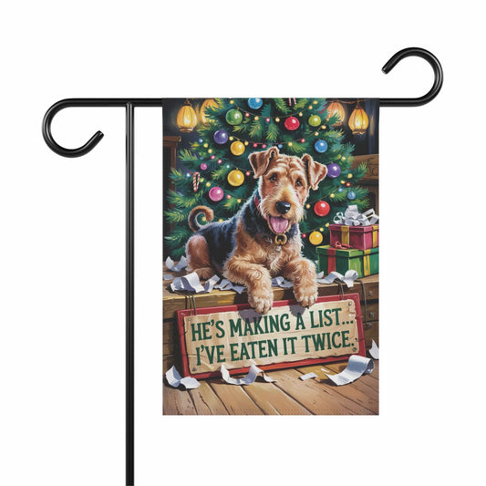 Printify Home Decor 12'' × 18'' Funny Airedale Terrier Christmas Garden Flag, Holiday Santa Clause List Yard Decor, Front Yard Outdoor Winter Decoration, Housewarming Gift
