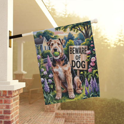 Printify Home Decor Funny Airedale Terrier Garden Flag, Beware of Dog Yard Decor, Front Yard Dog Sign, Outdoor Spring Decoration, Housewarming New Home Gift