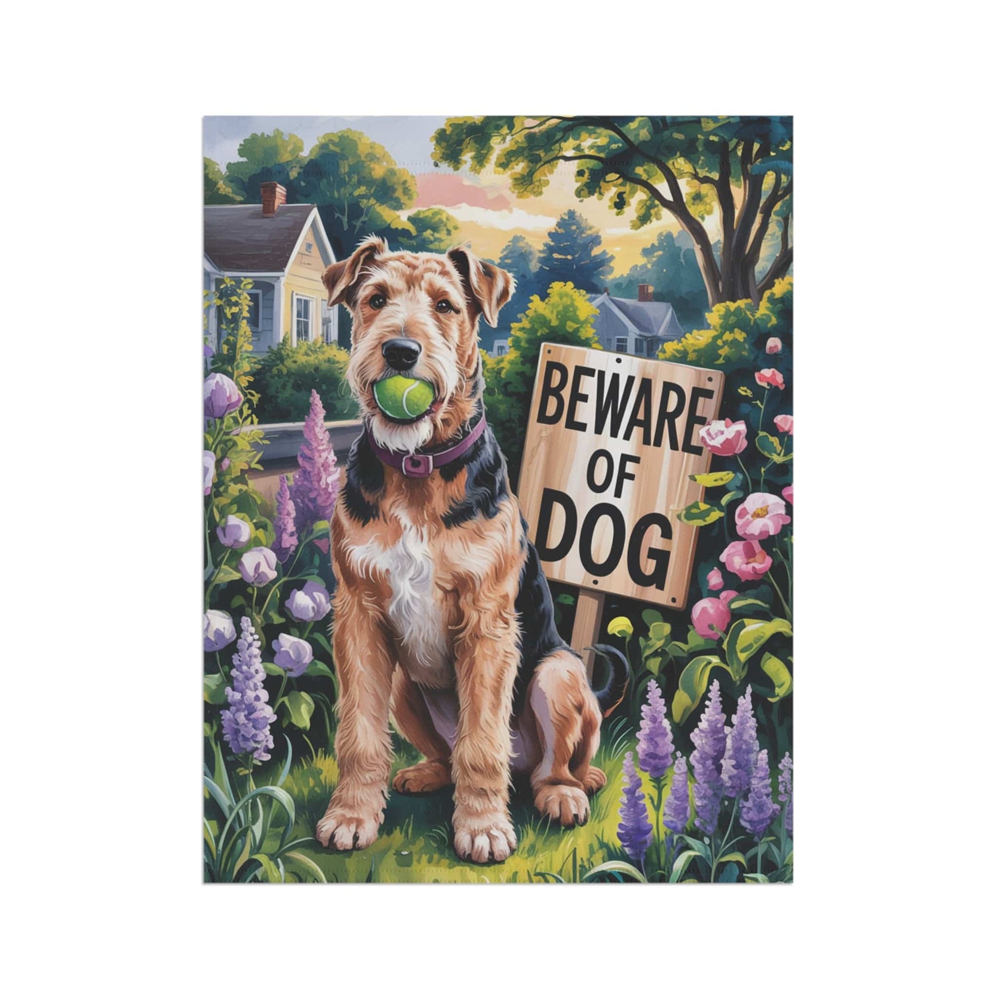 Printify Home Decor Funny Airedale Terrier Garden Flag, Beware of Dog Yard Decor, Front Yard Dog Sign, Outdoor Spring Decoration, Housewarming New Home Gift