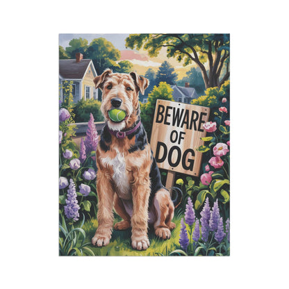Printify Home Decor Funny Airedale Terrier Garden Flag, Beware of Dog Yard Decor, Front Yard Dog Sign, Outdoor Spring Decoration, Housewarming New Home Gift