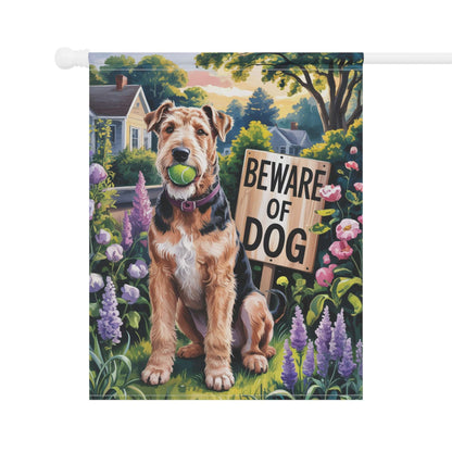 Printify Home Decor Funny Airedale Terrier Garden Flag, Beware of Dog Yard Decor, Front Yard Dog Sign, Outdoor Spring Decoration, Housewarming New Home Gift