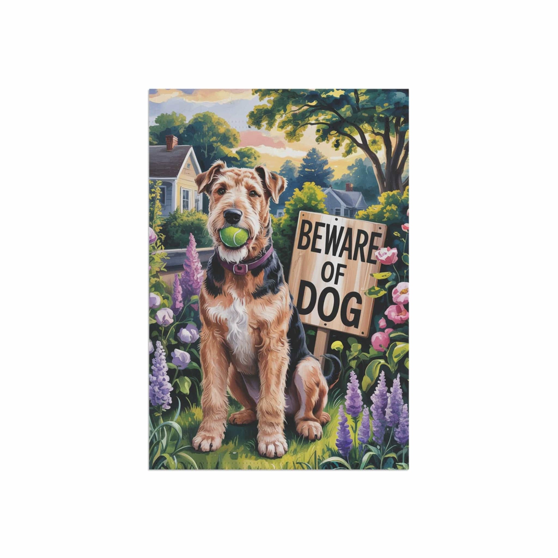 Printify Home Decor Funny Airedale Terrier Garden Flag, Beware of Dog Yard Decor, Front Yard Dog Sign, Outdoor Spring Decoration, Housewarming New Home Gift