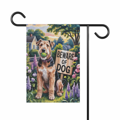 Printify Home Decor Funny Airedale Terrier Garden Flag, Beware of Dog Yard Decor, Front Yard Dog Sign, Outdoor Spring Decoration, Housewarming New Home Gift