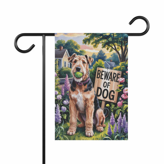 Printify Home Decor 12'' × 18'' Funny Airedale Terrier Garden Flag, Beware of Dog Yard Decor, Front Yard Dog Sign, Outdoor Spring Decoration, Housewarming New Home Gift