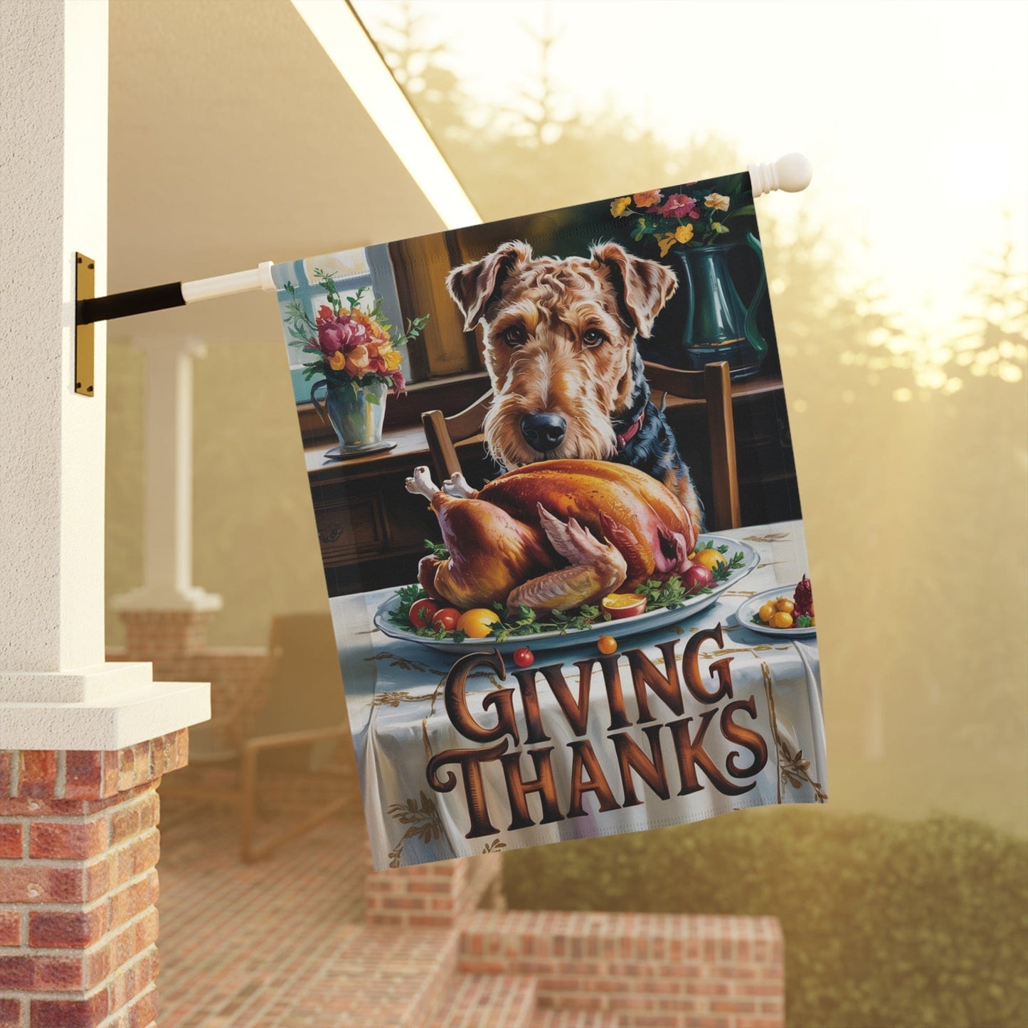 Printify Home Decor Funny Airedale Terrier Garden Flag, Thanksgiving Dog Yard Decor, Front Yard Dog Sign, Outdoor Fall Decoration, Housewarming New Home Gift