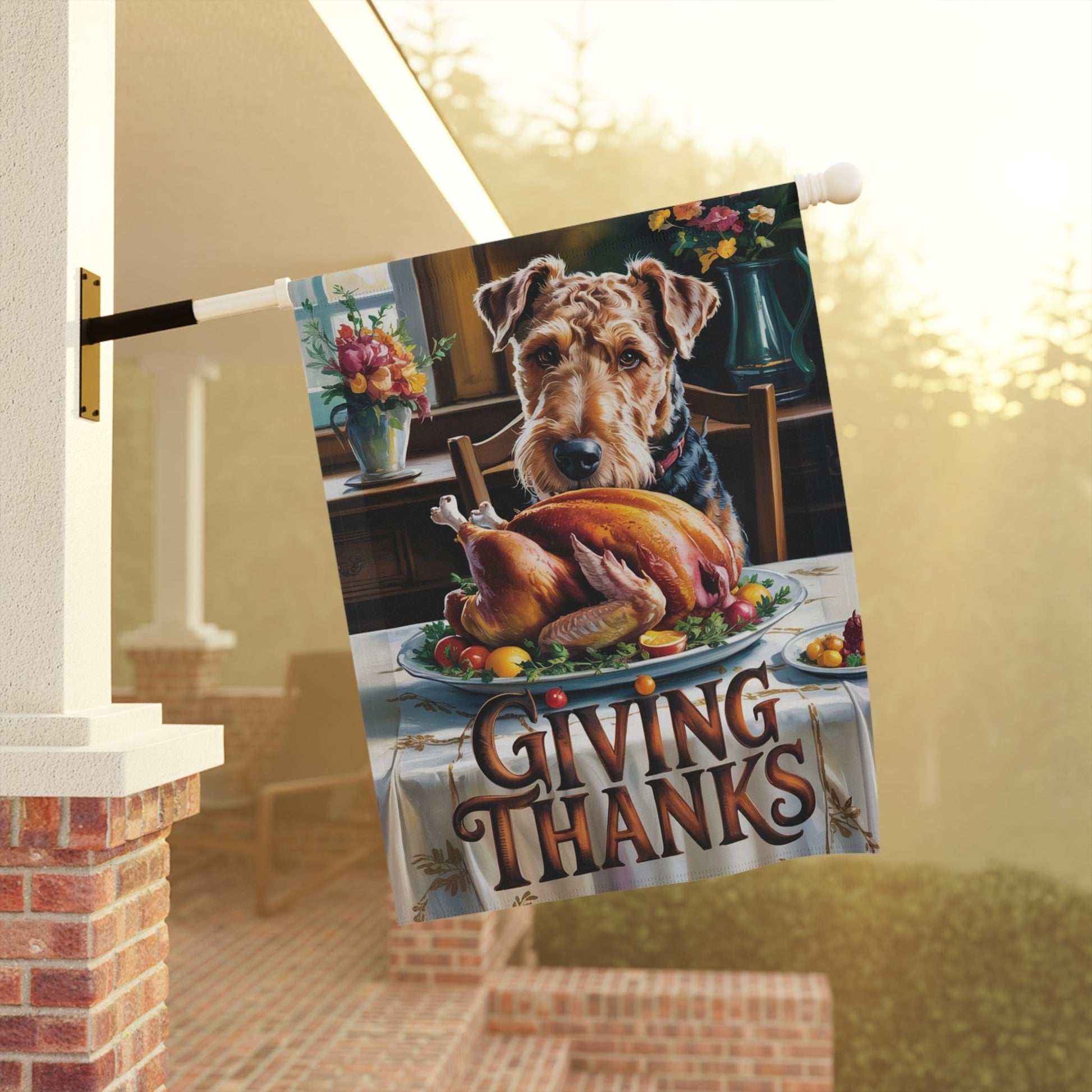 Printify Home Decor Funny Airedale Terrier Garden Flag, Thanksgiving Dog Yard Decor, Front Yard Dog Sign, Outdoor Fall Decoration, Housewarming New Home Gift