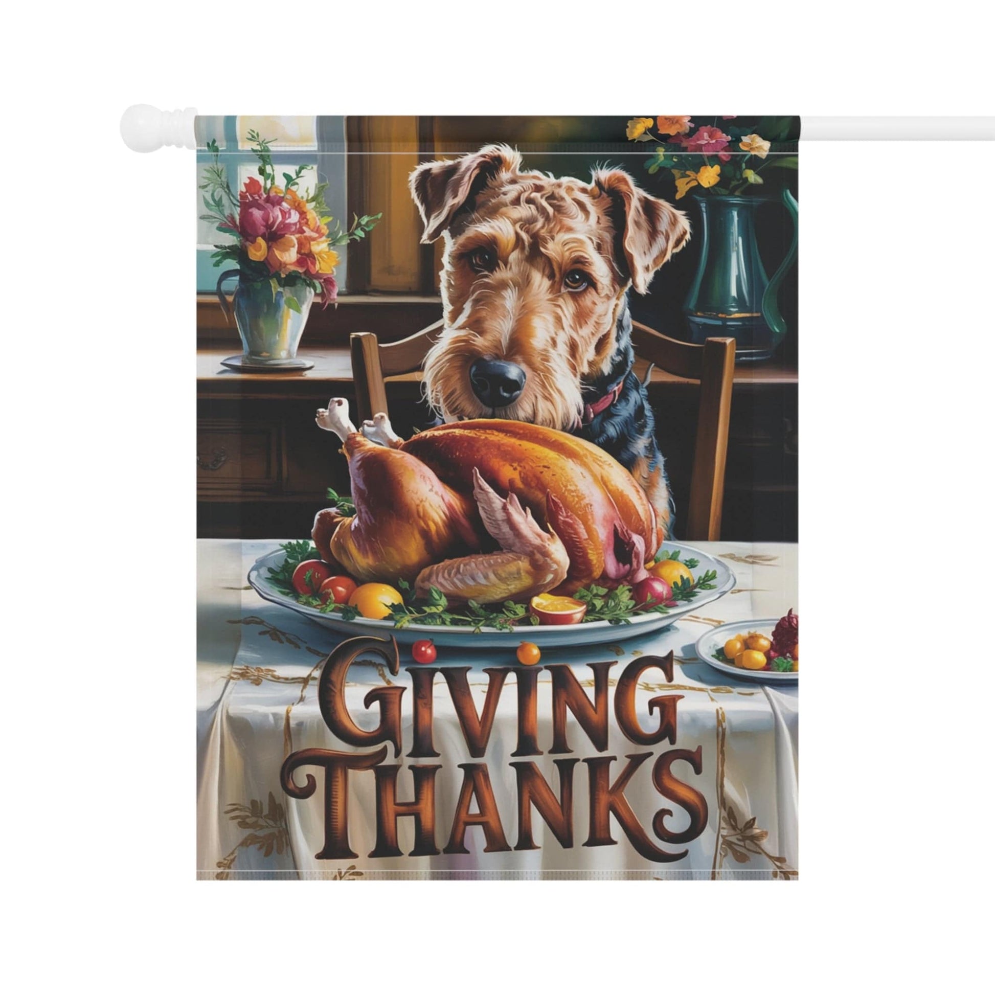 Printify Home Decor Funny Airedale Terrier Garden Flag, Thanksgiving Dog Yard Decor, Front Yard Dog Sign, Outdoor Fall Decoration, Housewarming New Home Gift