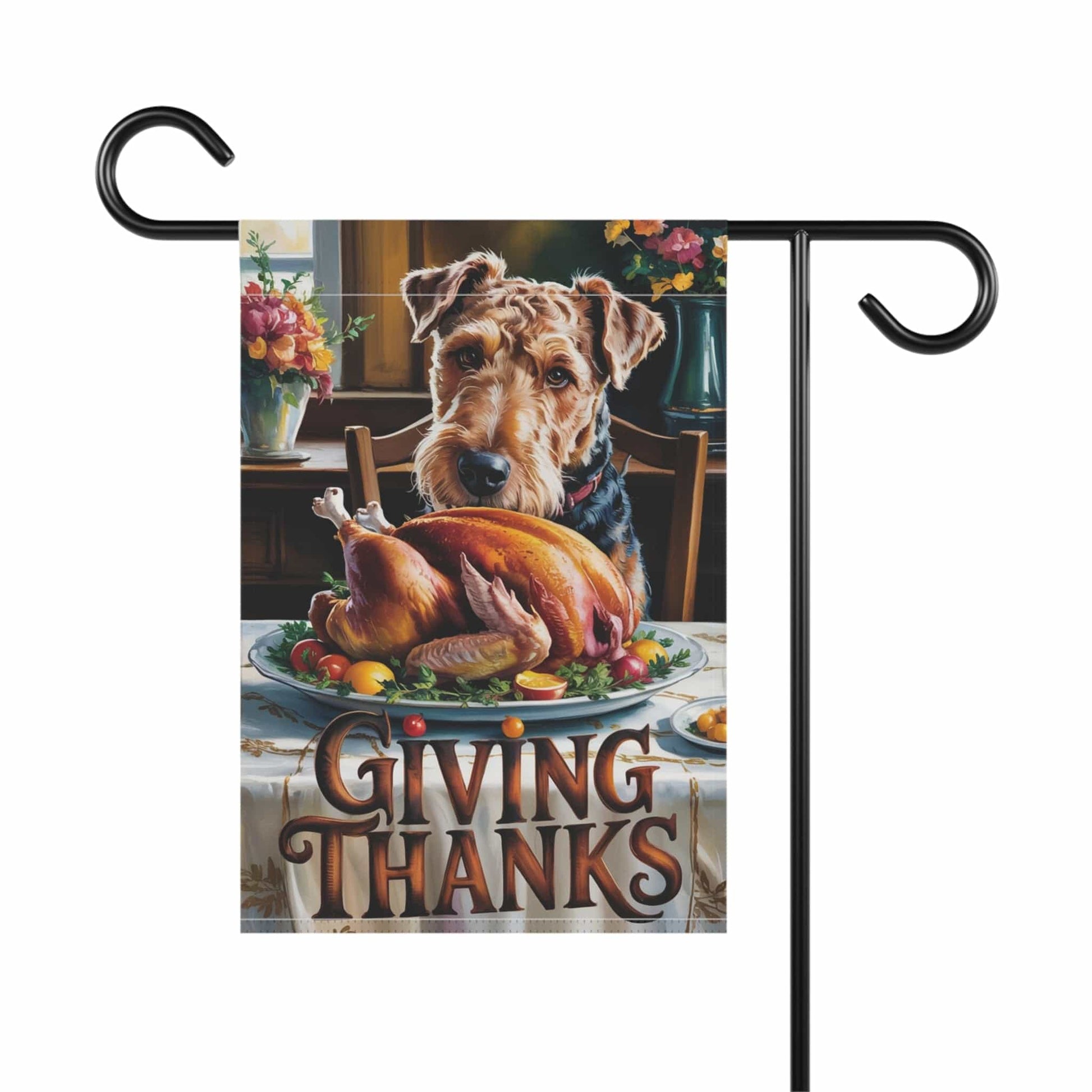 Printify Home Decor Funny Airedale Terrier Garden Flag, Thanksgiving Dog Yard Decor, Front Yard Dog Sign, Outdoor Fall Decoration, Housewarming New Home Gift