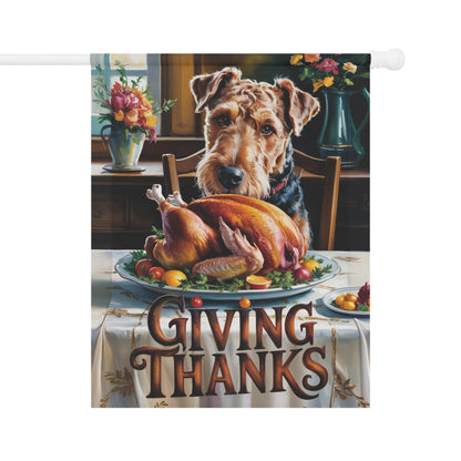 Printify Home Decor 24.5'' × 32'' Funny Airedale Terrier Garden Flag, Thanksgiving Dog Yard Decor, Front Yard Dog Sign, Outdoor Fall Decoration, Housewarming New Home Gift