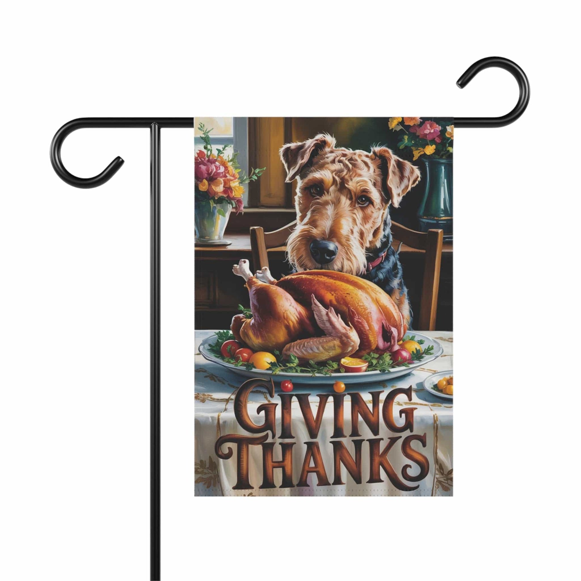 Printify Home Decor 12'' × 18'' Funny Airedale Terrier Garden Flag, Thanksgiving Dog Yard Decor, Front Yard Dog Sign, Outdoor Fall Decoration, Housewarming New Home Gift