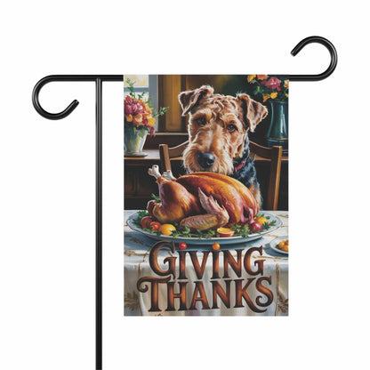 Printify Home Decor 12'' × 18'' Funny Airedale Terrier Garden Flag, Thanksgiving Dog Yard Decor, Front Yard Dog Sign, Outdoor Fall Decoration, Housewarming New Home Gift