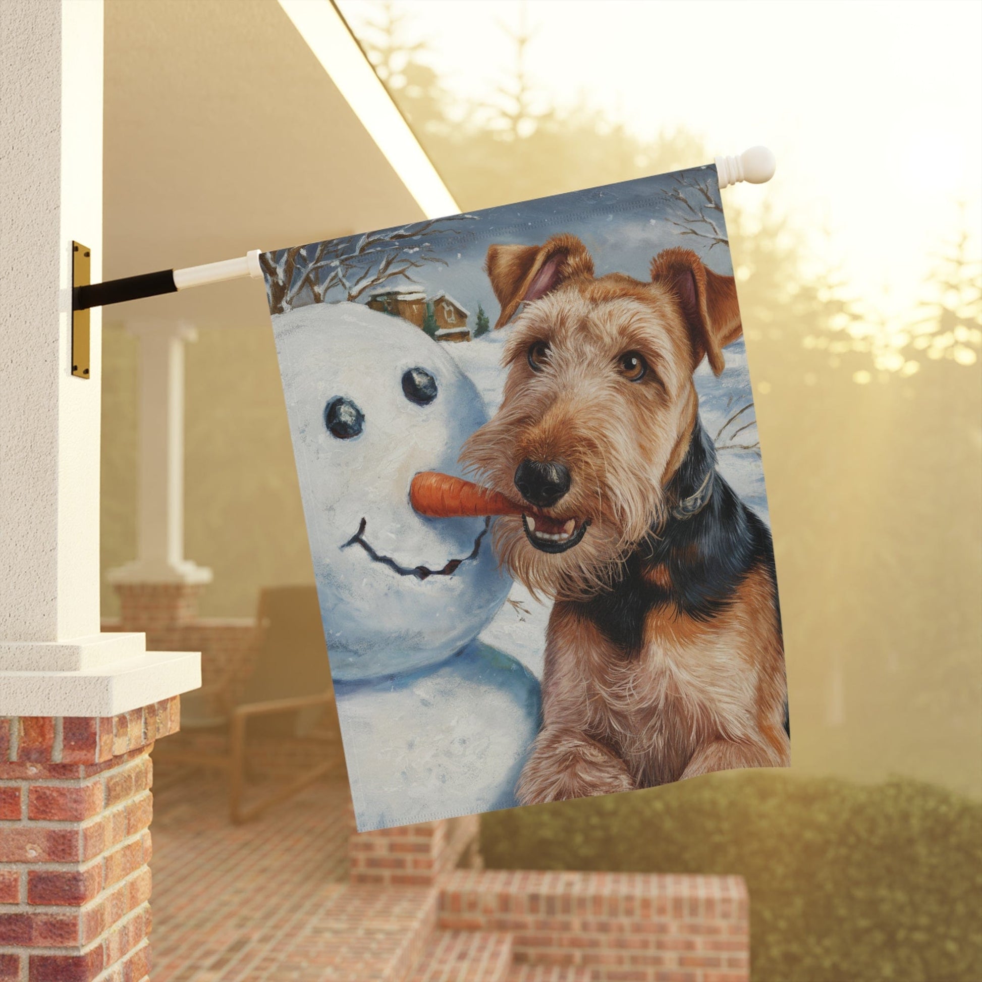 Printify Home Decor Funny Airedale Terrier Yard Flag, Winter Dog Yard Decor, Snowman Carrot Dog Sign, Outdoor Snow Decoration, Housewarming New Home Gift