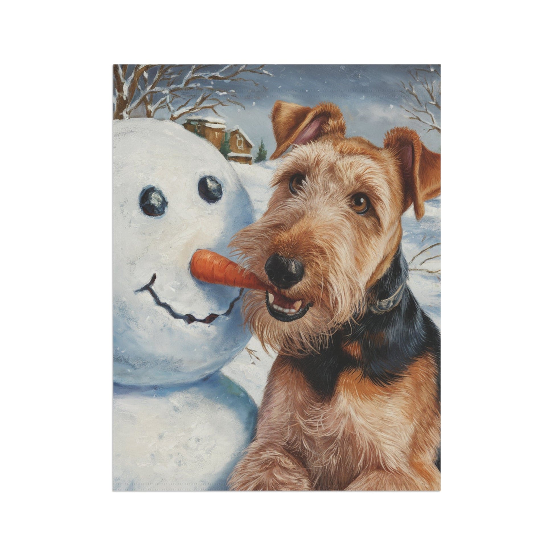 Printify Home Decor Funny Airedale Terrier Yard Flag, Winter Dog Yard Decor, Snowman Carrot Dog Sign, Outdoor Snow Decoration, Housewarming New Home Gift