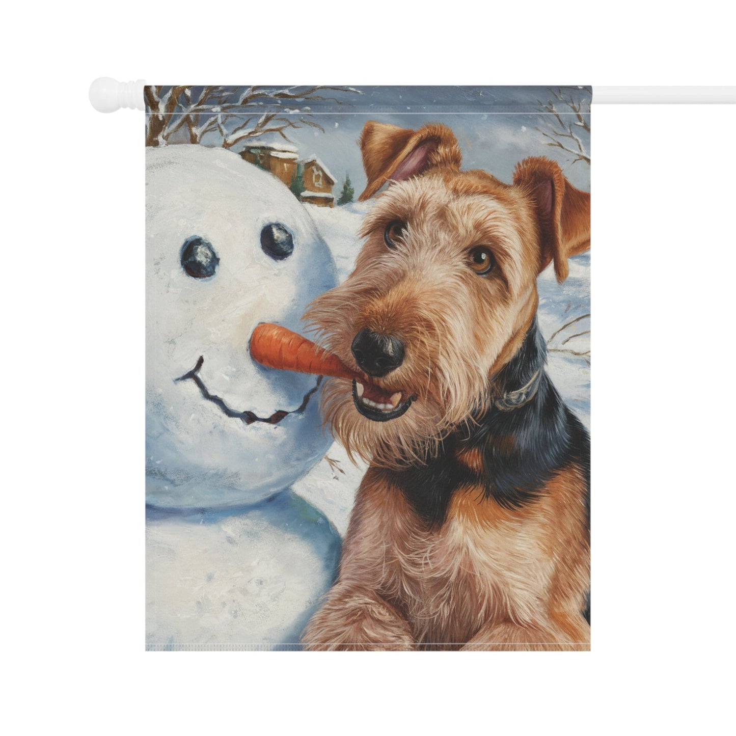 Printify Home Decor Funny Airedale Terrier Yard Flag, Winter Dog Yard Decor, Snowman Carrot Dog Sign, Outdoor Snow Decoration, Housewarming New Home Gift