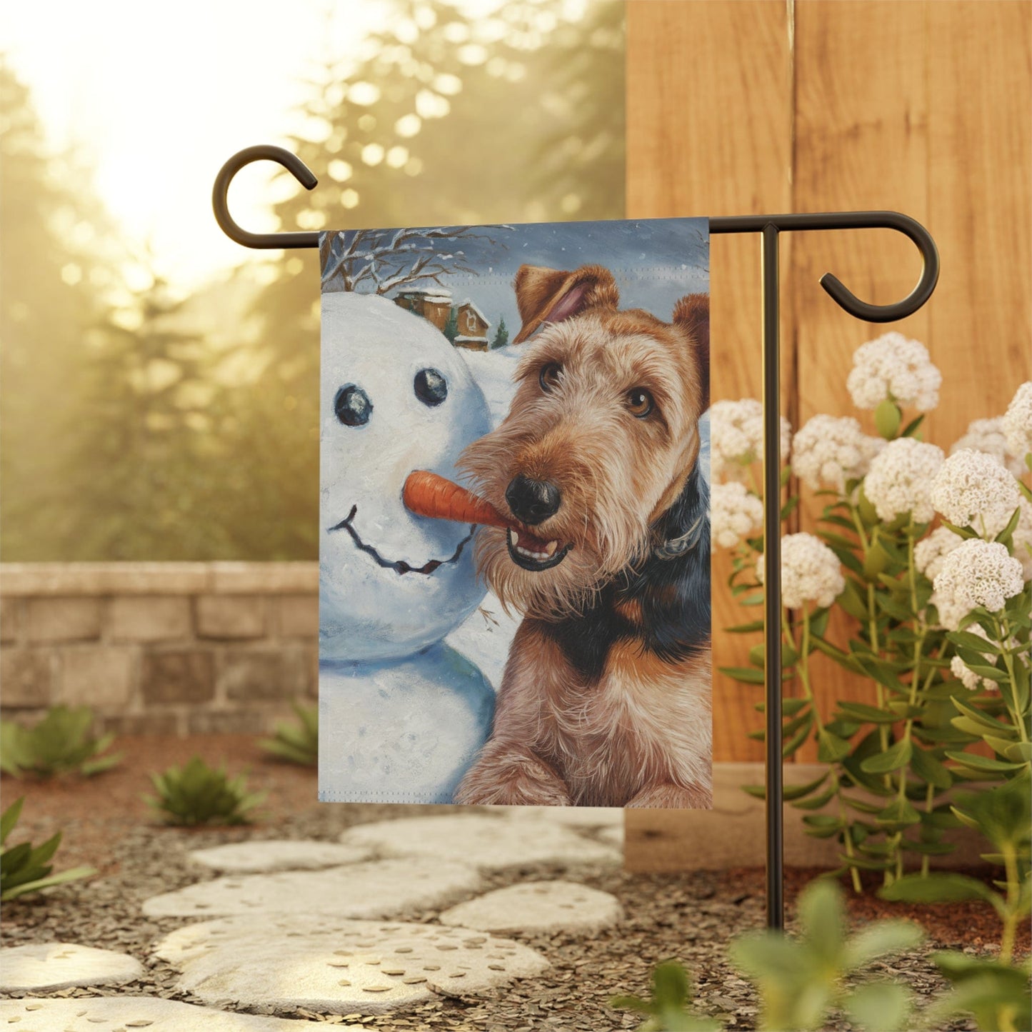 Printify Home Decor Funny Airedale Terrier Yard Flag, Winter Dog Yard Decor, Snowman Carrot Dog Sign, Outdoor Snow Decoration, Housewarming New Home Gift